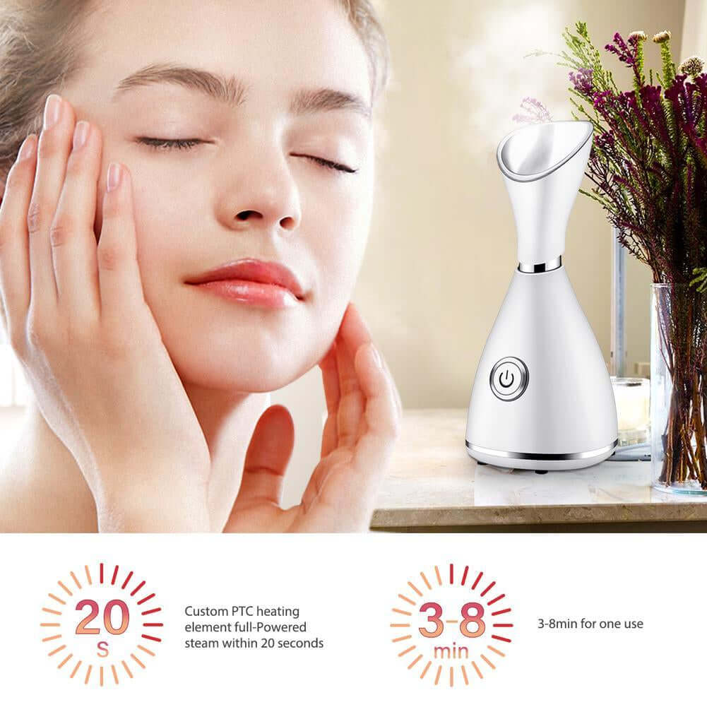 Portable facial steamer for deep cleansing and hydration, designed to open pores, promote circulation, and enhance your skincare routine wherever you go.