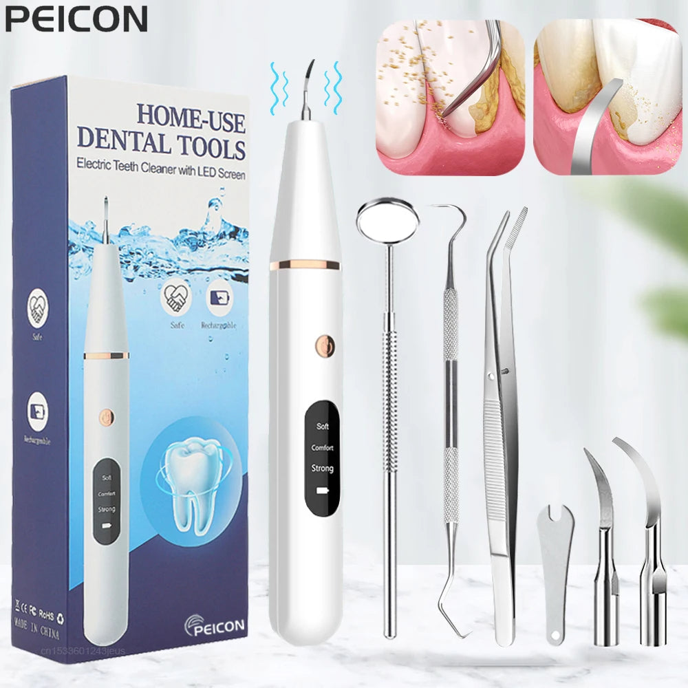 Ultrasonic dental teeth plaque remover and cleaner for a professional clean, designed to remove plaque, tartar, and stains while promoting healthier teeth and gums.