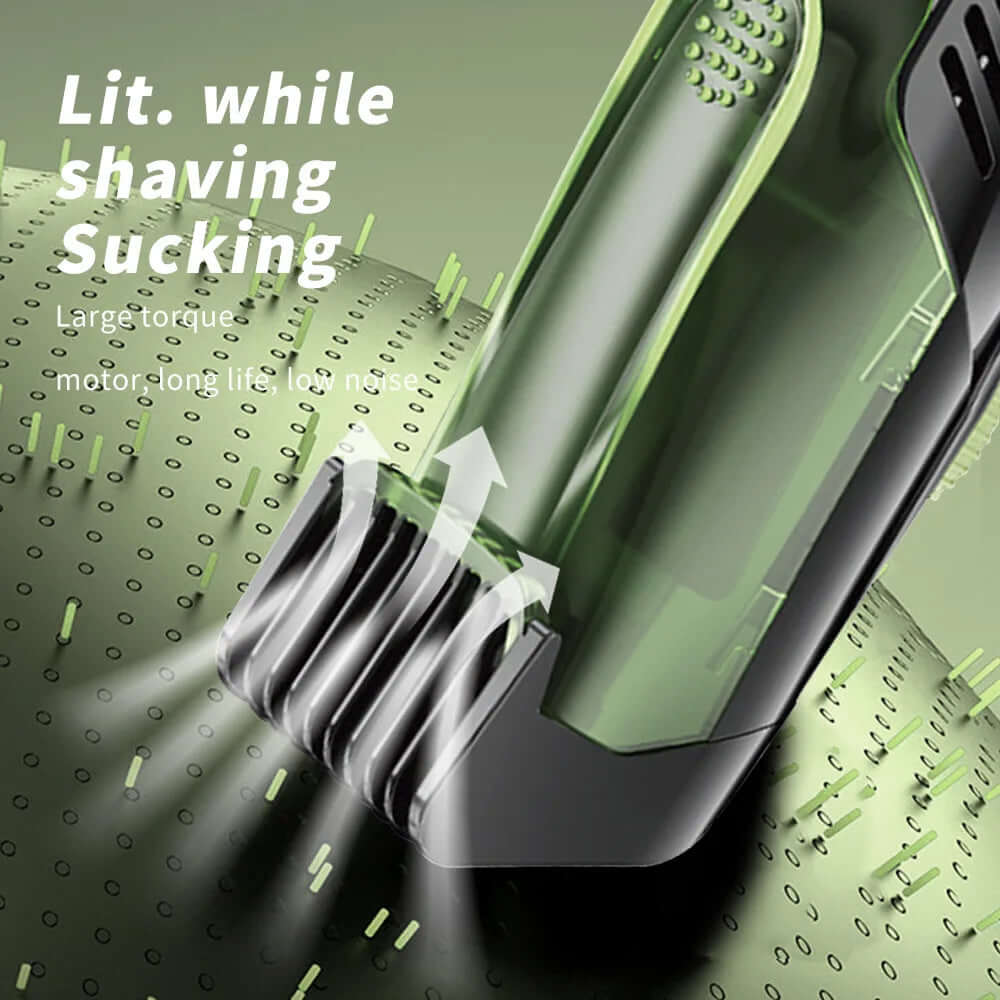 Vacuum beard trimmer for a clean, mess-free grooming experience, designed to trim facial hair with precision while capturing hair clippings in the built-in vacuum system.