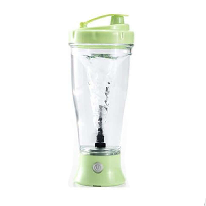 Automatic green protein shaker bottle with built-in mixer for smooth, clump-free shakes