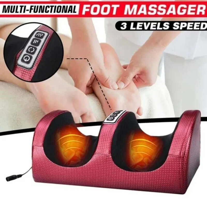 Electric kneading foot massager for deep relaxation, designed to soothe tired feet with kneading massage, heat therapy, and adjustable settings for a personalised experience.