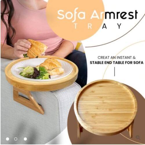 Sofa armrest tray for convenient storage and easy access, designed to hold drinks, snacks, and remote controls while keeping your living space tidy and organised.