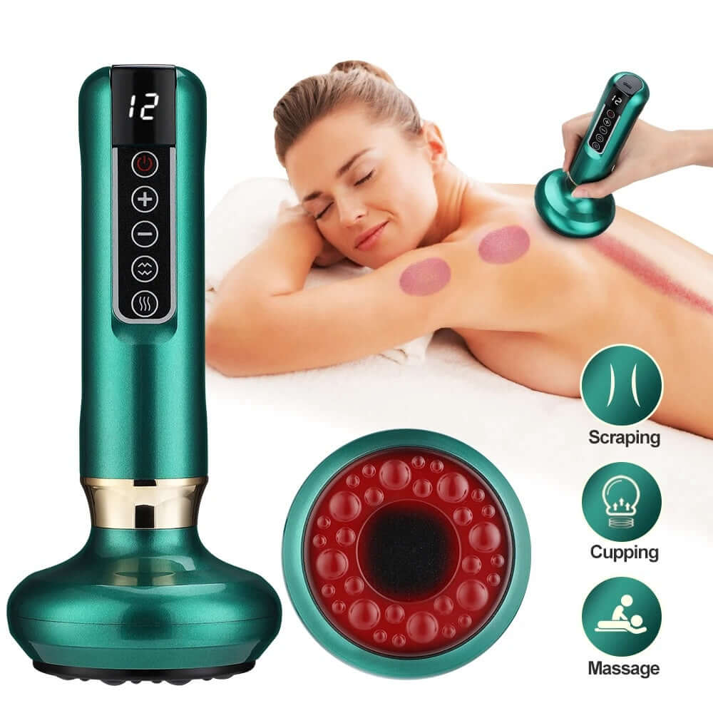 Intelligent infrared cupping massager for targeted muscle relief, combining infrared heat therapy with cupping to promote relaxation, improve circulation, and reduce tension.