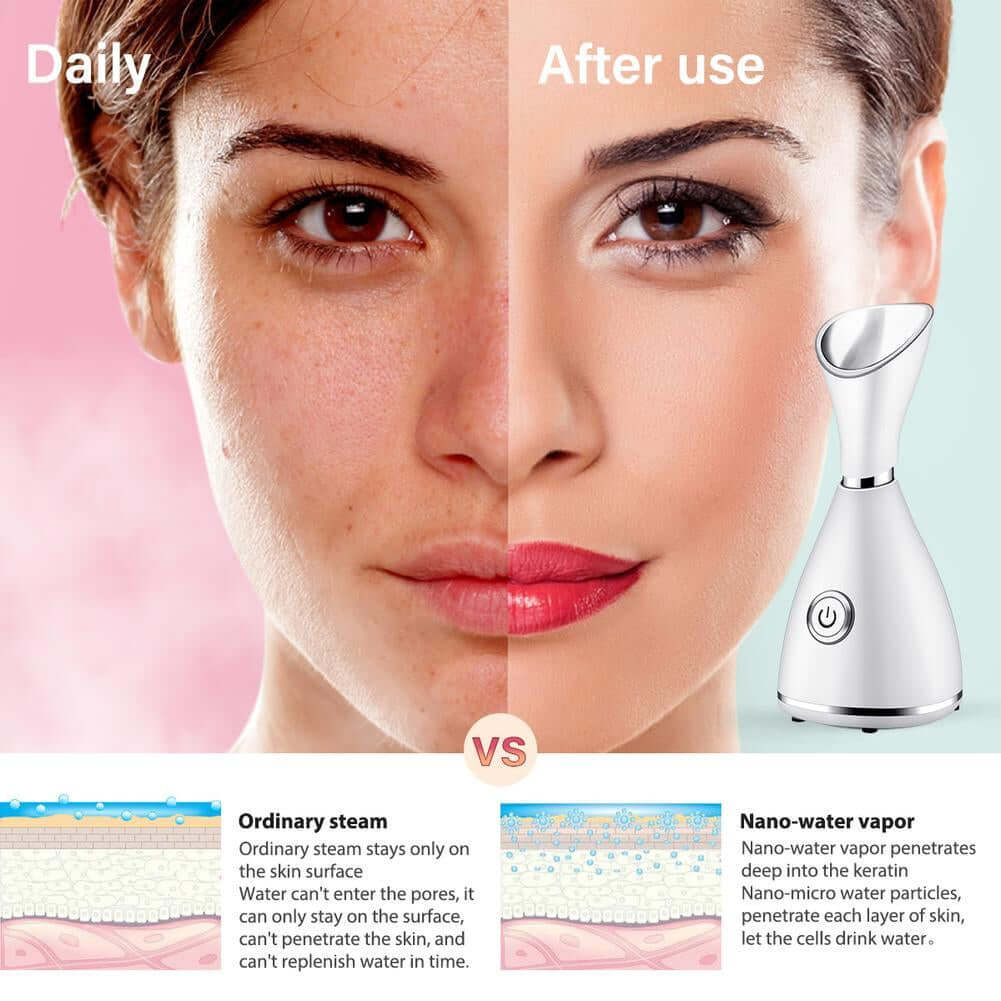 Portable facial steamer for deep cleansing and hydration, designed to open pores, promote circulation, and enhance your skincare routine wherever you go.