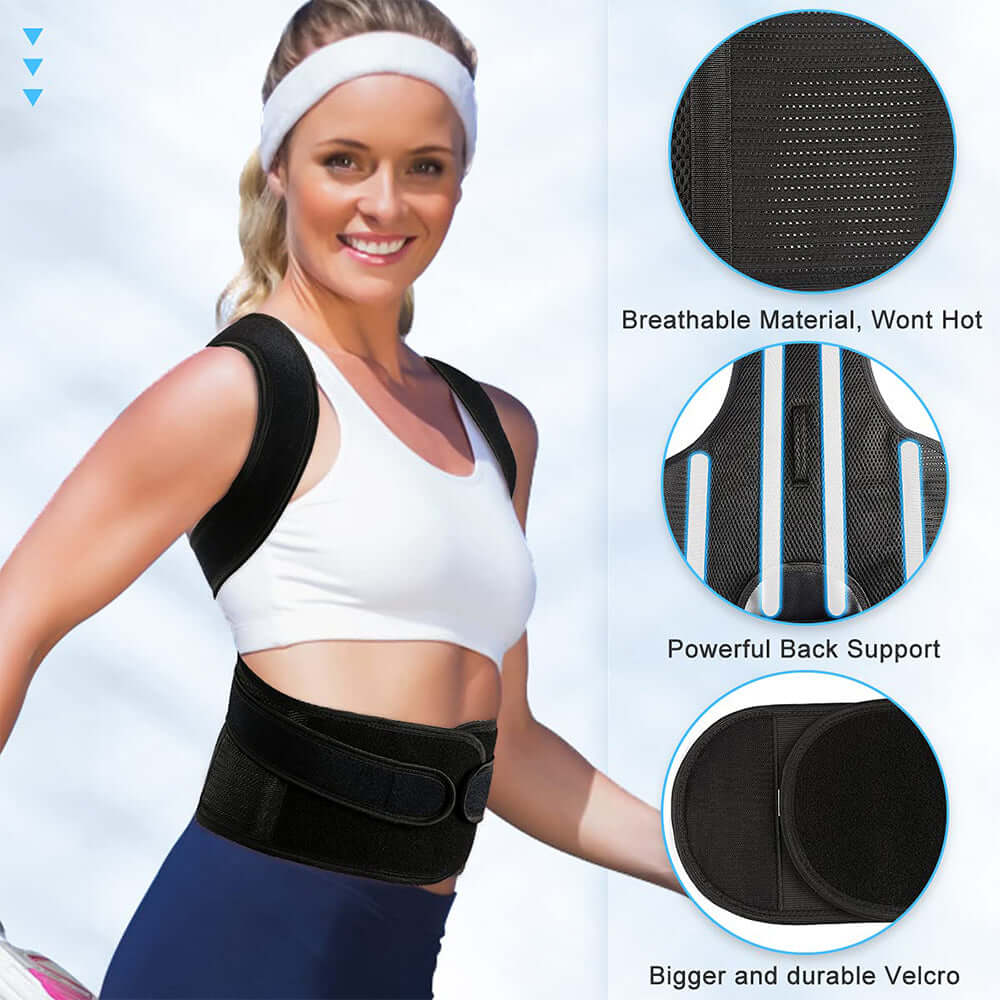 Back posture corrector for men and women with lumbar support, designed to improve posture, relieve back pain, and provide targeted support for a more comfortable day.