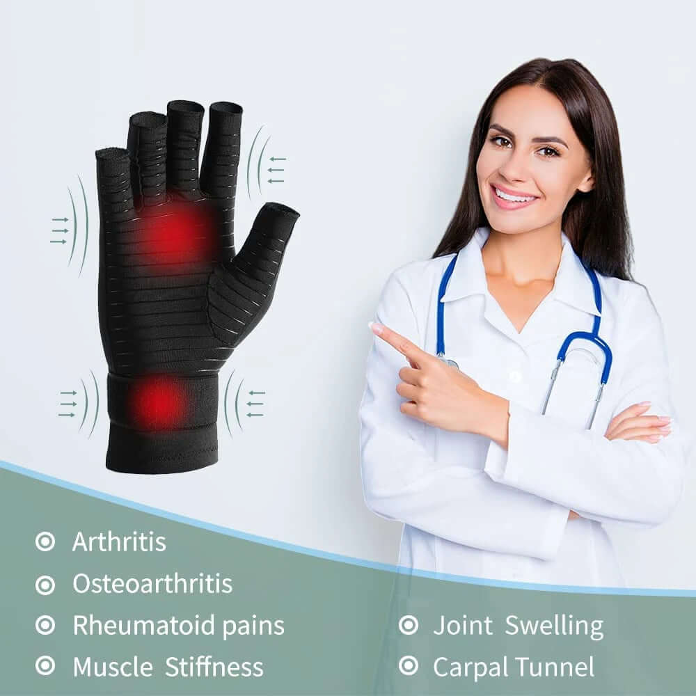 1 pair of copper arthritis compression gloves for pain relief, designed to provide support, reduce swelling, and improve circulation in hands affected by arthritis.