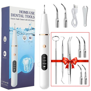 Ultrasonic dental teeth plaque remover and cleaner for a professional clean, designed to remove plaque, tartar, and stains while promoting healthier teeth and gums.