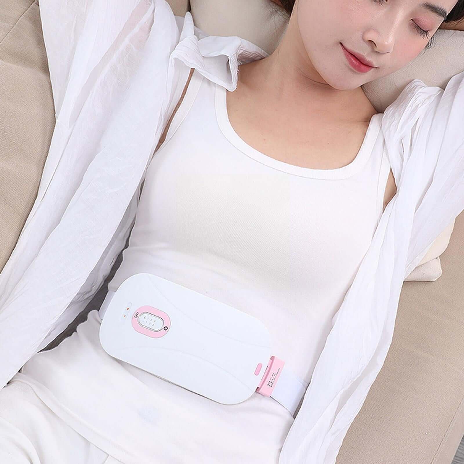 Portable menstrual cordless electric heating pad for soothing relief, designed to target cramps and discomfort with adjustable heat settings for comfort during your period.