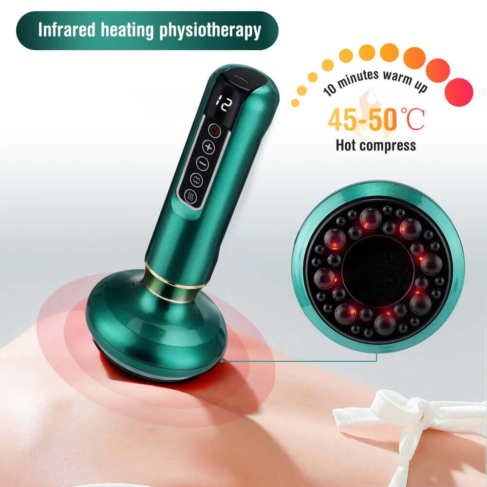 Intelligent infrared cupping massager for targeted muscle relief, combining infrared heat therapy with cupping to promote relaxation, improve circulation, and reduce tension.