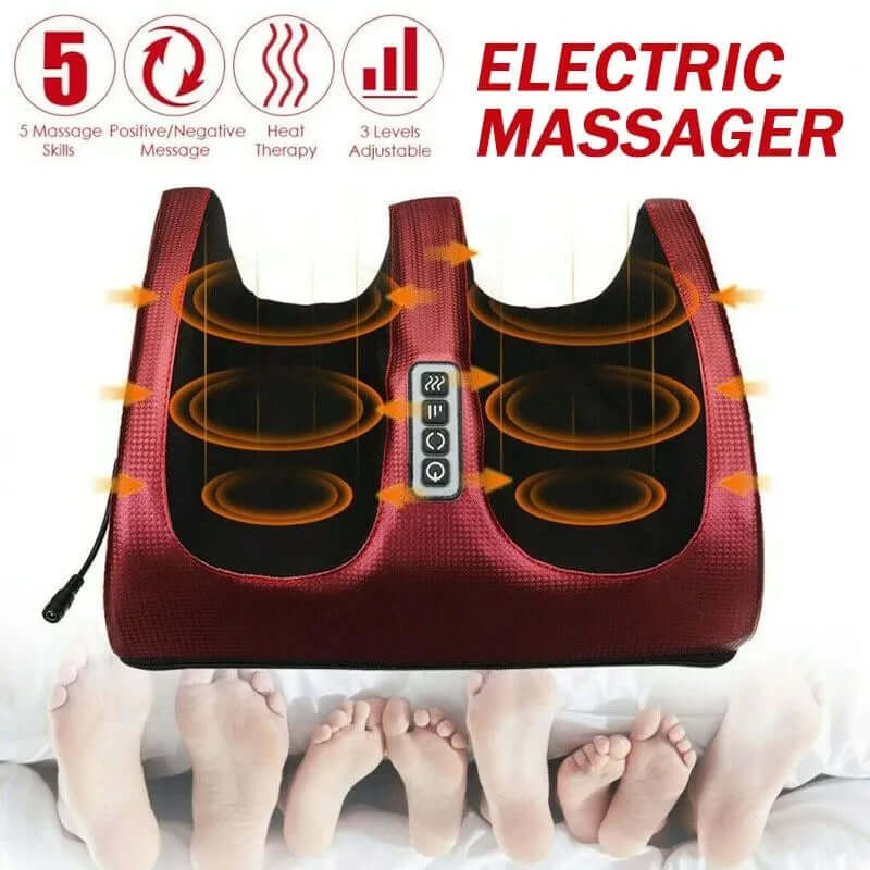 Electric kneading foot massager for deep relaxation, designed to soothe tired feet with kneading massage, heat therapy, and adjustable settings for a personalised experience.