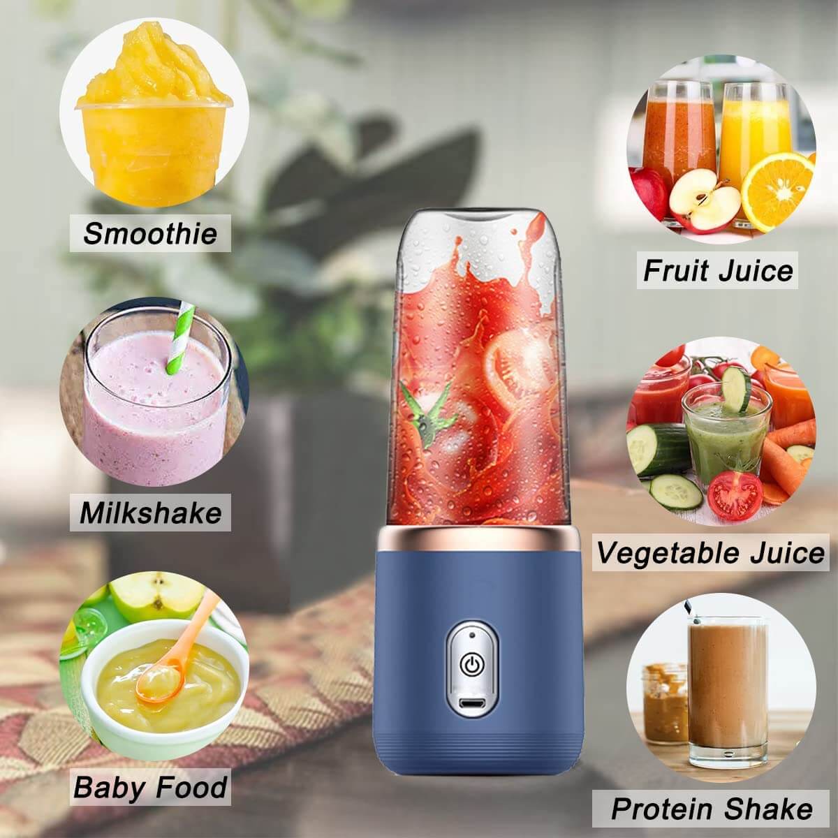 Portable electric juicer cup for on-the-go fresh juices, designed to blend fruits and vegetables effortlessly, providing a convenient and nutritious drink anytime, anywhere.