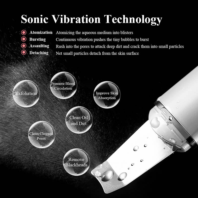 Ultrasonic skin scrubber vibration face blackhead remover for deep cleansing, designed to remove blackheads, dirt, and oil while exfoliating and rejuvenating the skin.