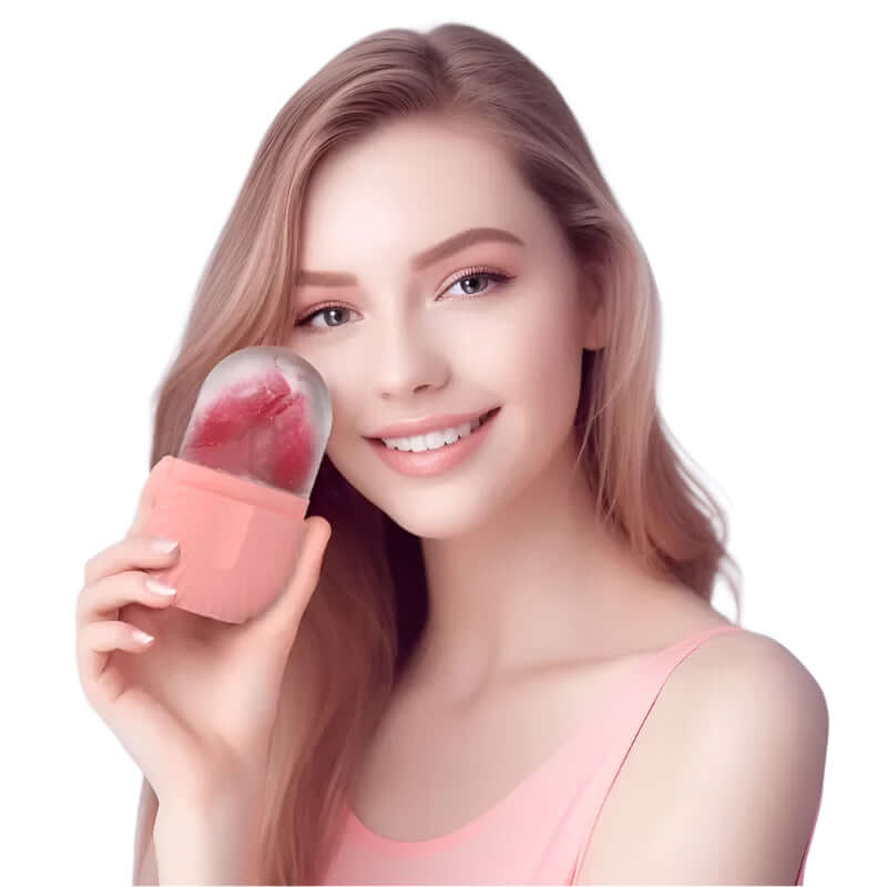 Silicone facial ice mould and massager for revitalising skin, designed to reduce puffiness, smooth fine lines, and soothe inflammation for a refreshed, glowing complexion.