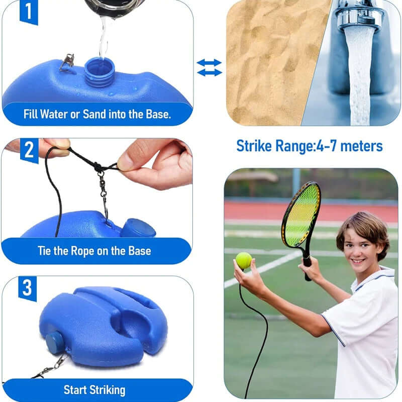 Tennis ball rebound trainer for improving reflexes and hand-eye coordination, designed to provide a dynamic workout while enhancing your tennis skills and fitness.