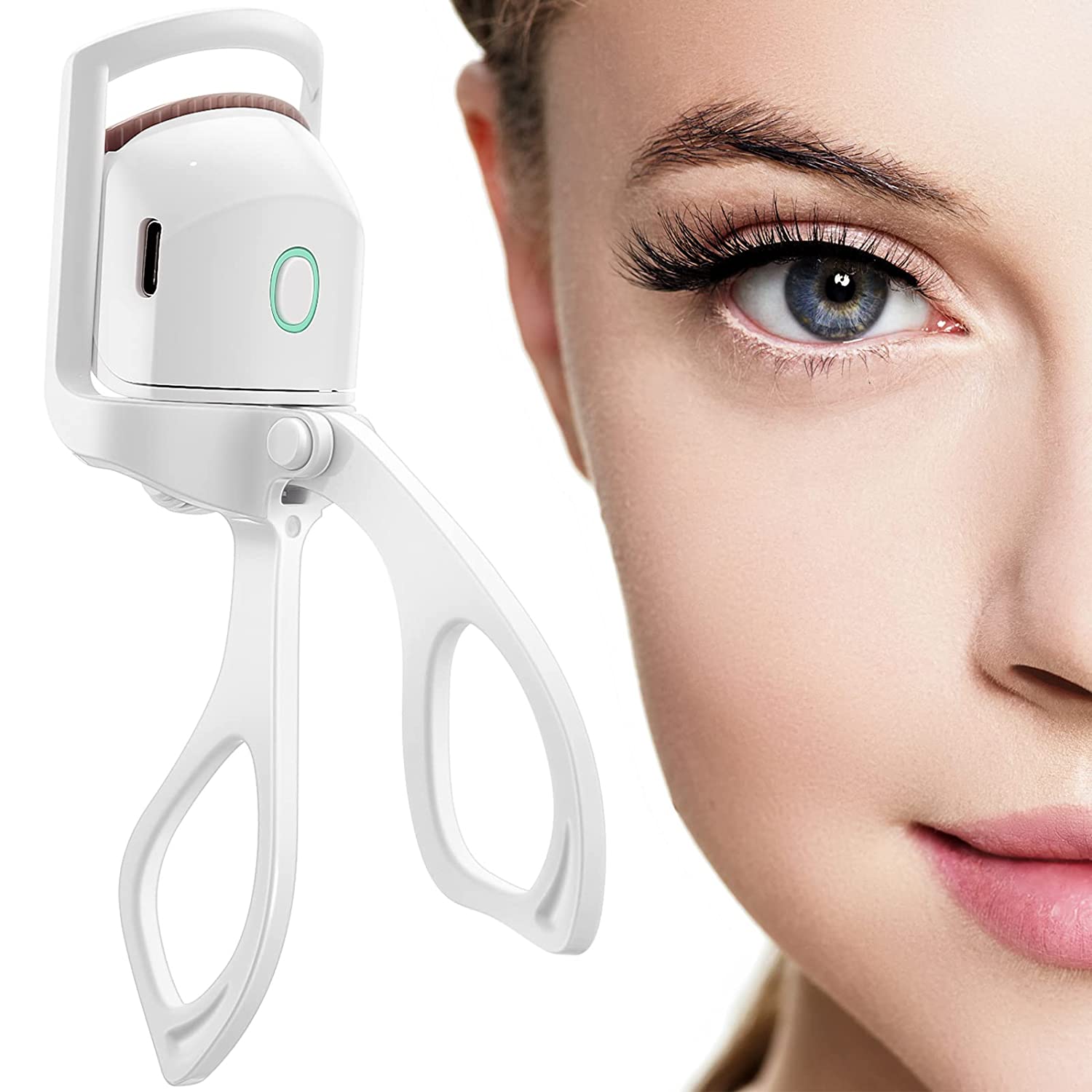 Portable electric heated eyelash curler for beautifully curled lashes, designed to provide a long-lasting, natural lift with gentle heat for a flawless look every time.