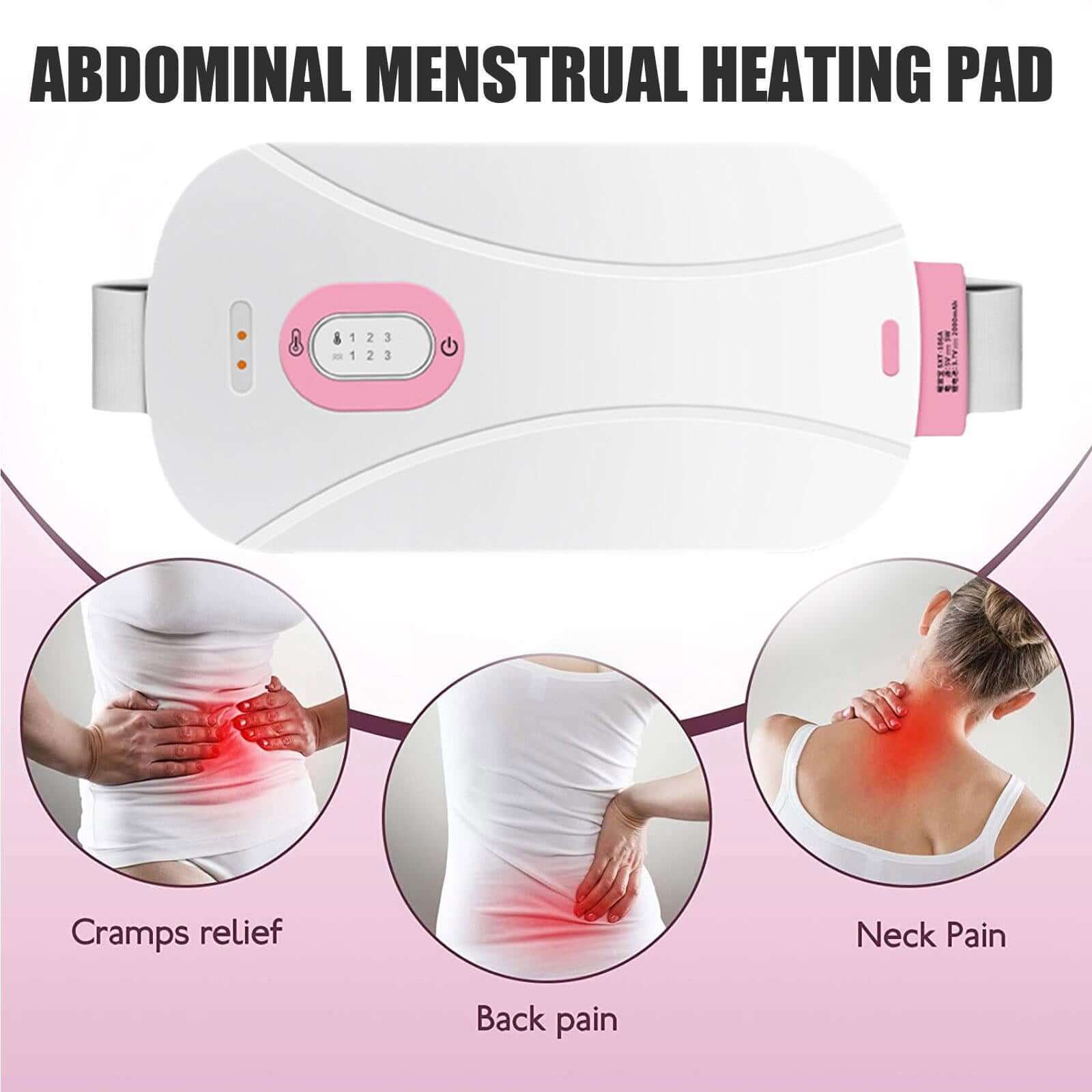 Portable menstrual cordless electric heating pad for soothing relief, designed to target cramps and discomfort with adjustable heat settings for comfort during your period.