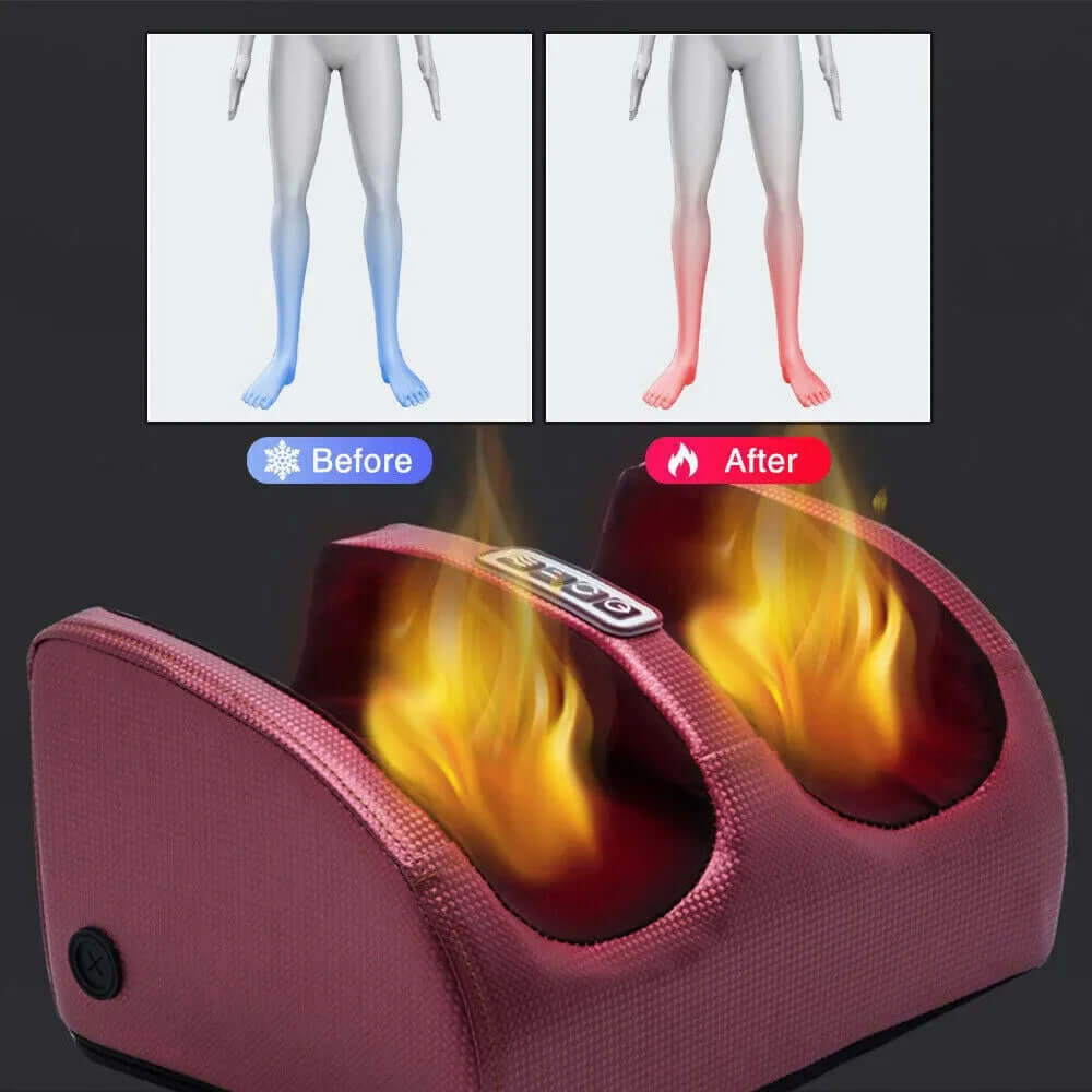 Electric kneading foot massager for deep relaxation, designed to soothe tired feet with kneading massage, heat therapy, and adjustable settings for a personalised experience.