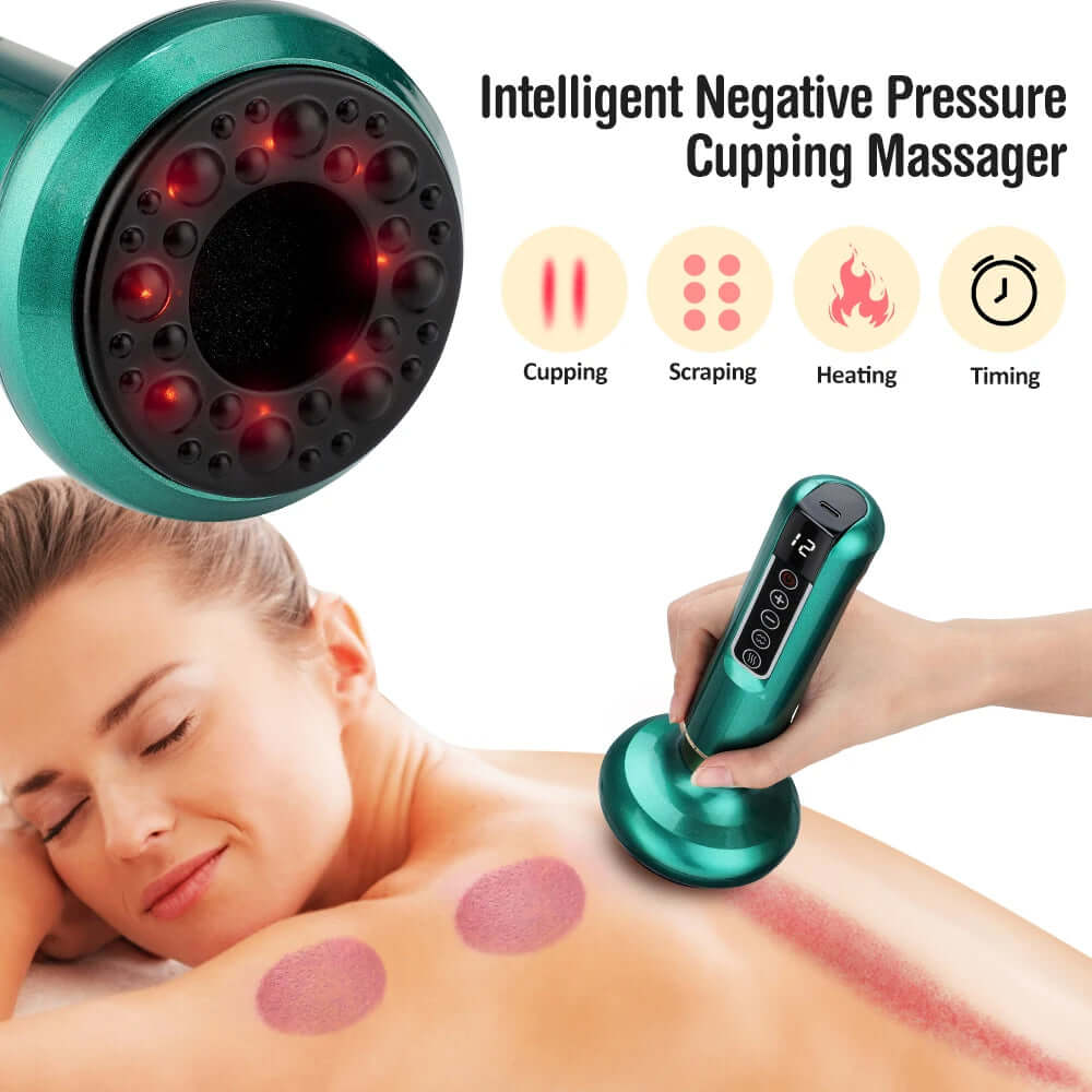 Intelligent infrared cupping massager for targeted muscle relief, combining infrared heat therapy with cupping to promote relaxation, improve circulation, and reduce tension.