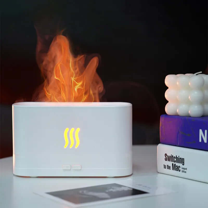 Flame humidifier with a soothing mist and realistic flame effect, designed to add ambiance and improve air quality by hydrating and refreshing your environment.