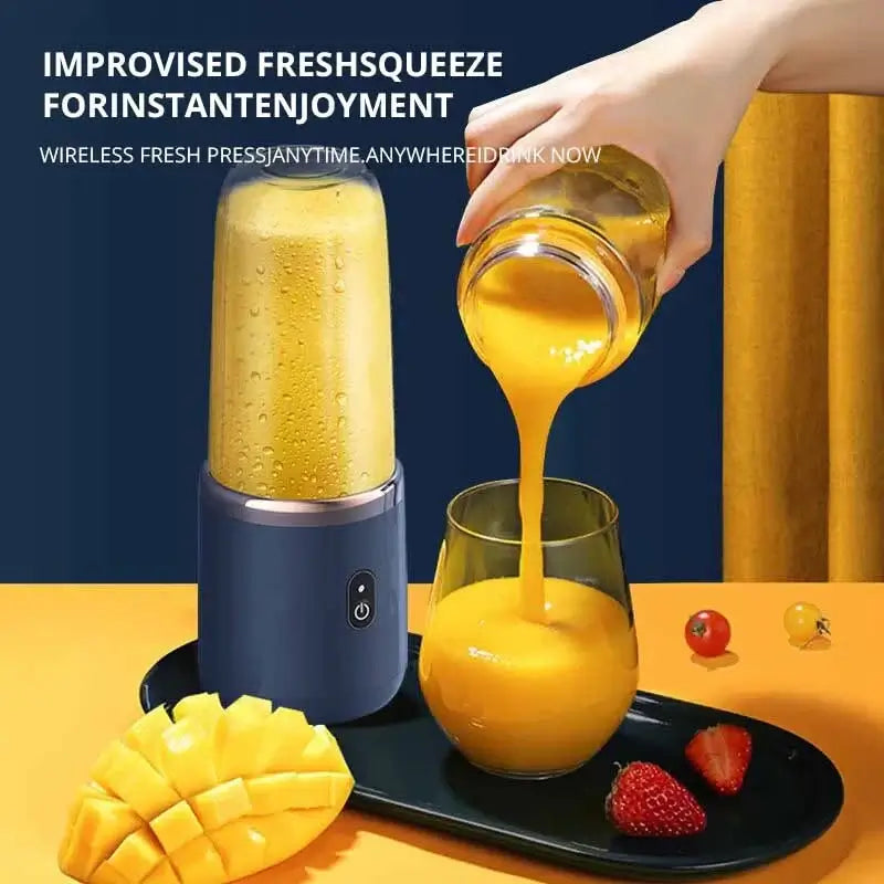 Portable electric juicer cup for on-the-go fresh juices, designed to blend fruits and vegetables effortlessly, providing a convenient and nutritious drink anytime, anywhere.