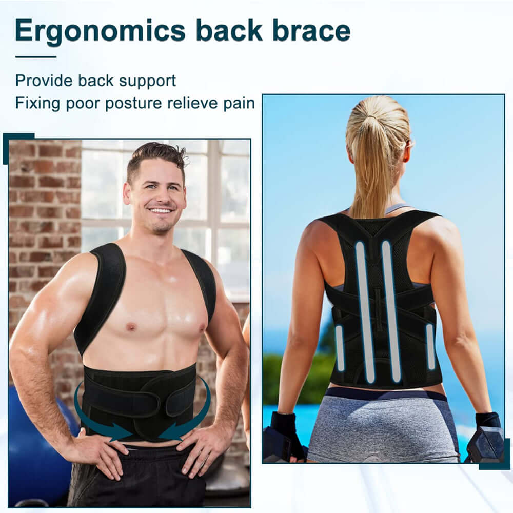 Back posture corrector for men and women with lumbar support, designed to improve posture, relieve back pain, and provide targeted support for a more comfortable day.