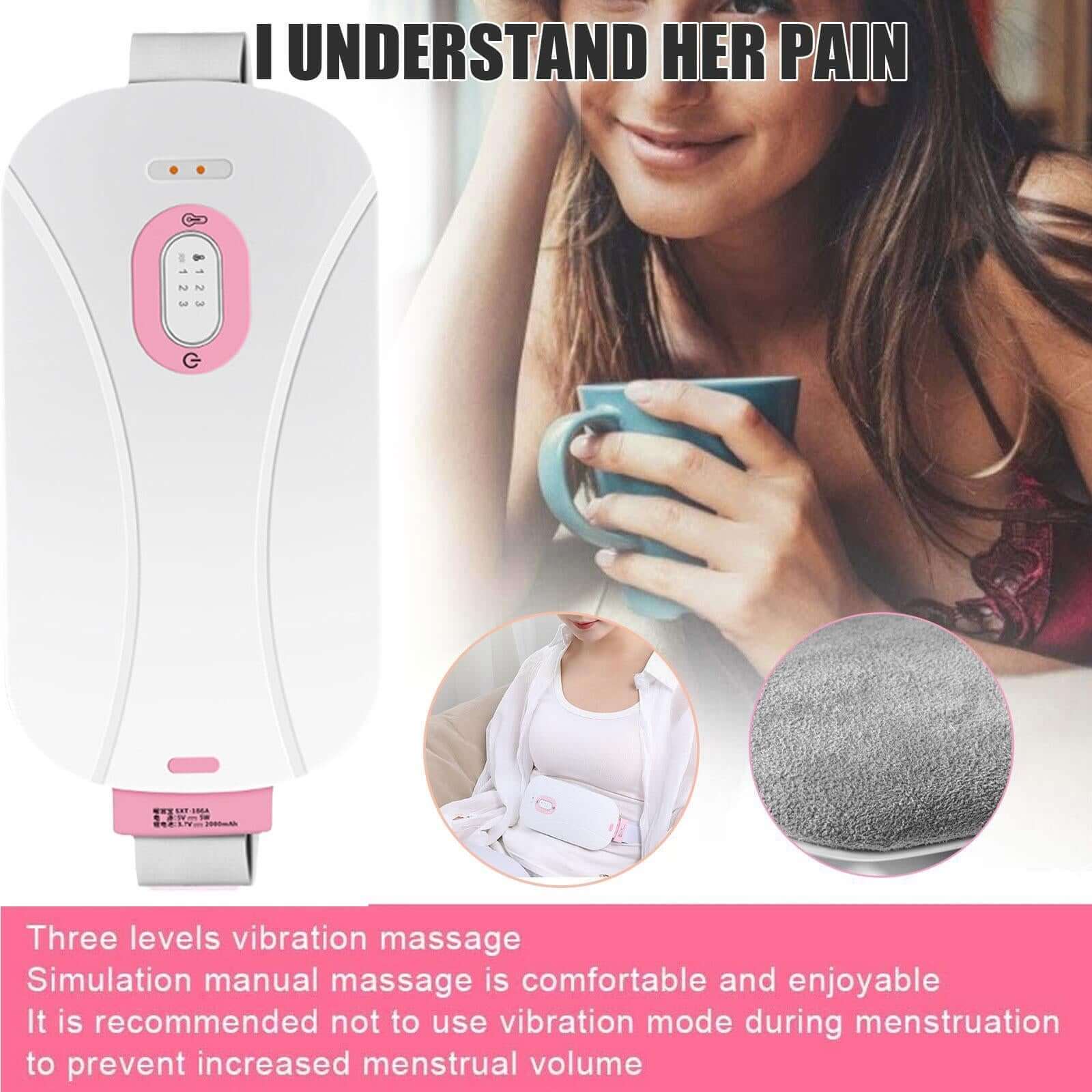 Portable menstrual cordless electric heating pad for soothing relief, designed to target cramps and discomfort with adjustable heat settings for comfort during your period.