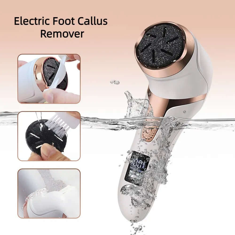 Electric foot callus remover for smooth, soft feet, designed to effortlessly remove hard skin and calluses with adjustable settings for a personalised, gentle treatment.