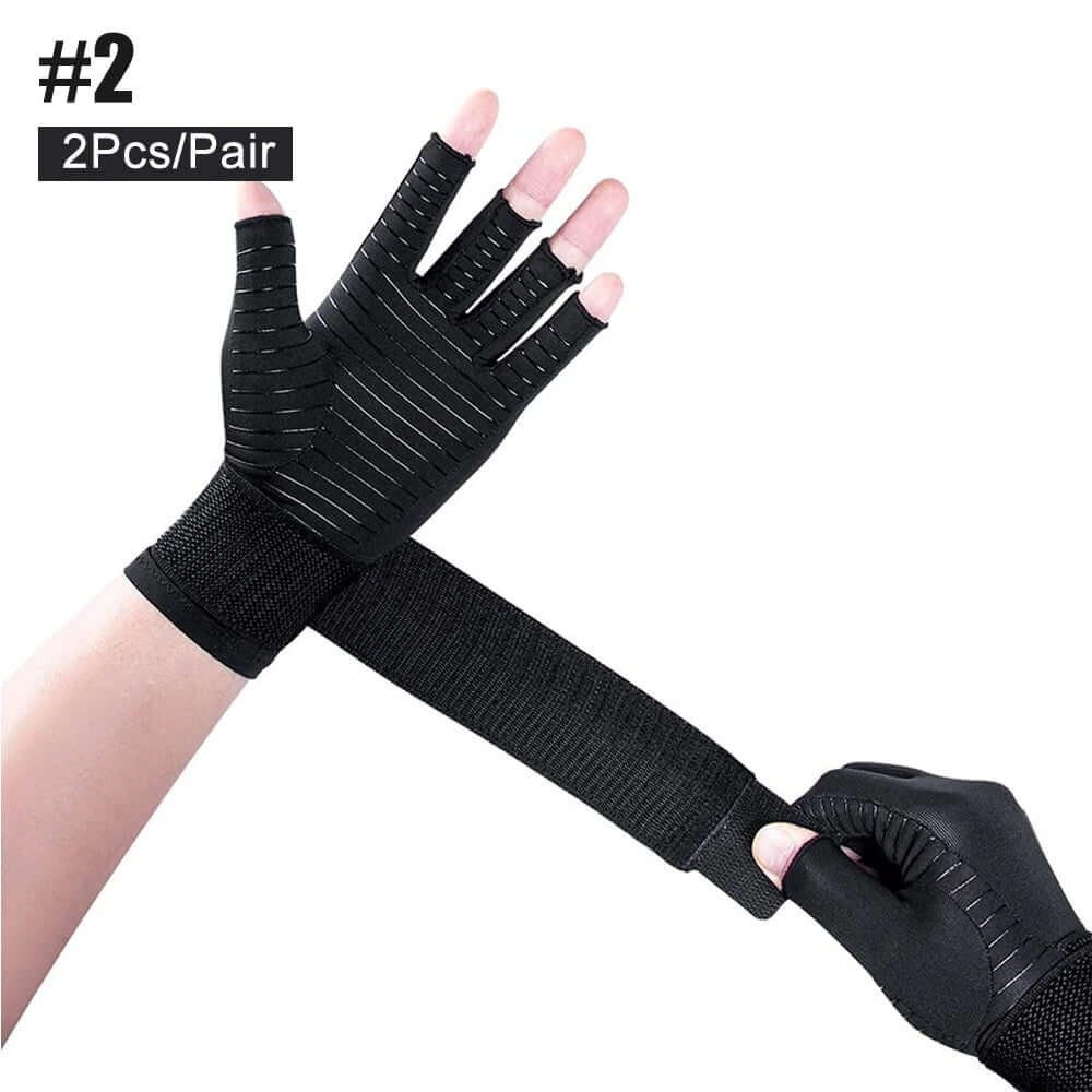 1 pair of copper arthritis compression gloves for pain relief, designed to provide support, reduce swelling, and improve circulation in hands affected by arthritis.