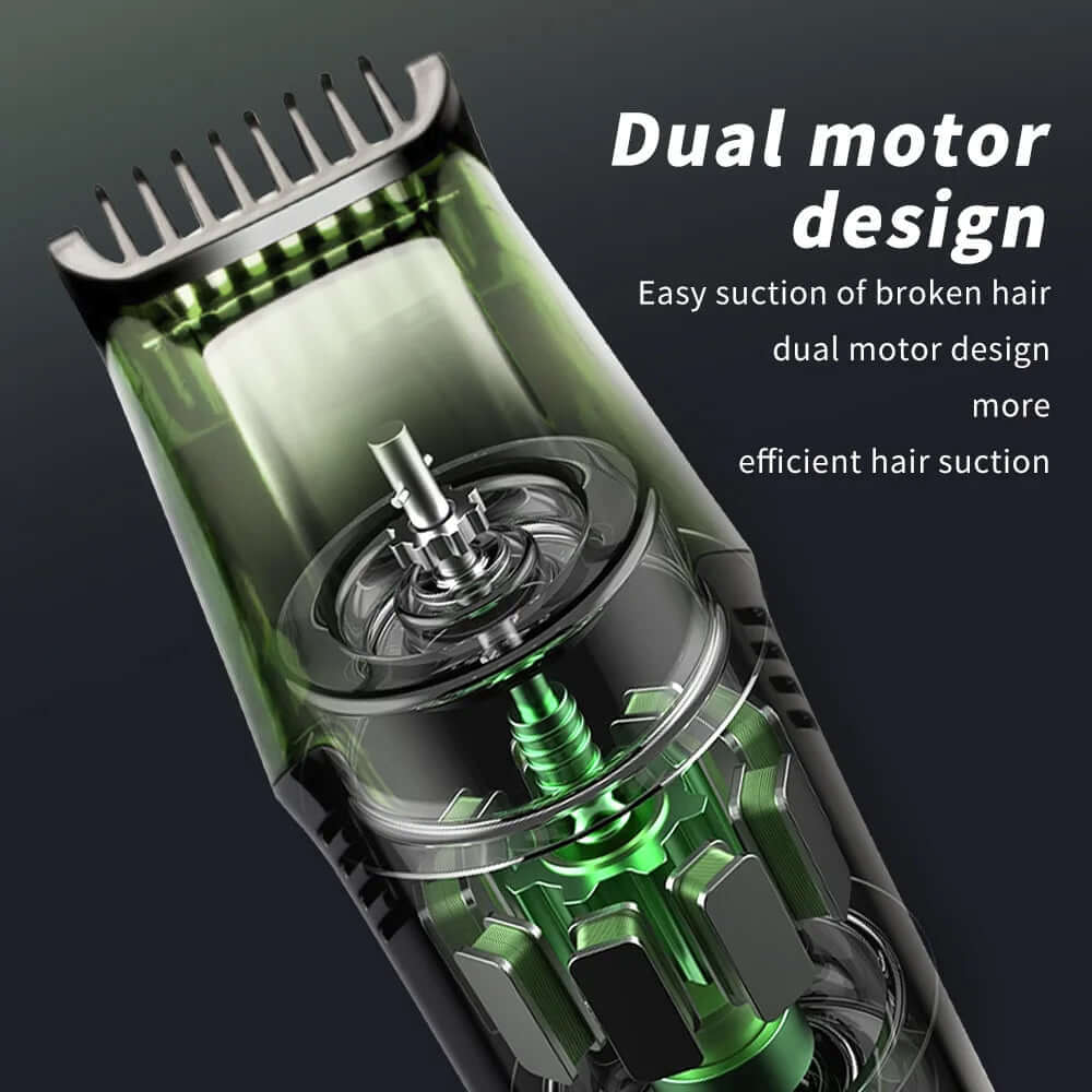 Vacuum beard trimmer for a clean, mess-free grooming experience, designed to trim facial hair with precision while capturing hair clippings in the built-in vacuum system.