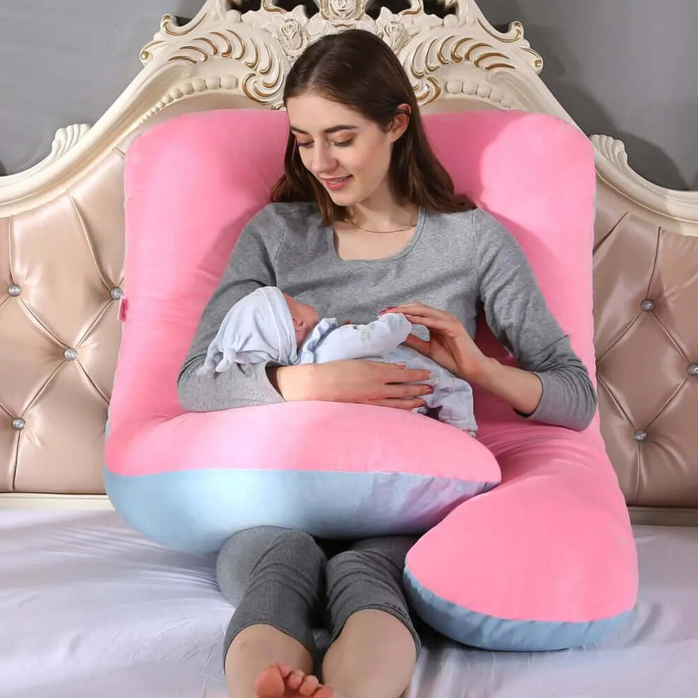 Huge and bendy pillow for pregnant women, 130x70cm, designed to provide full-body support, relieve pressure, and ensure comfort during sleep and rest throughout pregnancy.