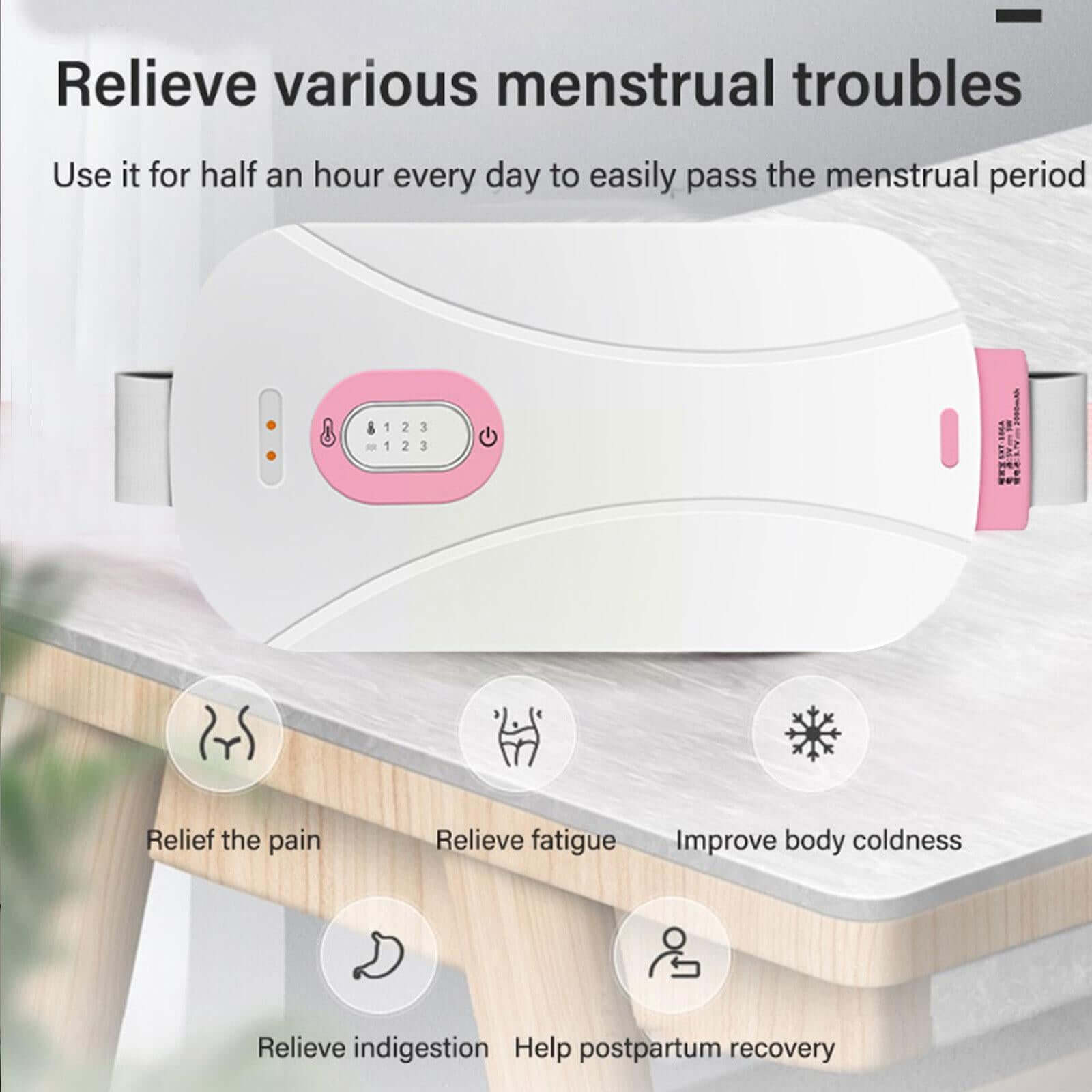 Portable menstrual cordless electric heating pad for soothing relief, designed to target cramps and discomfort with adjustable heat settings for comfort during your period.